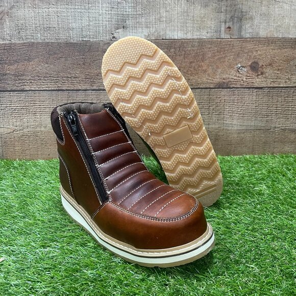 Men's Genuine Leather Zip Up Steel Toe Strong Sole Work Boots 337 - Picture 1 of 9